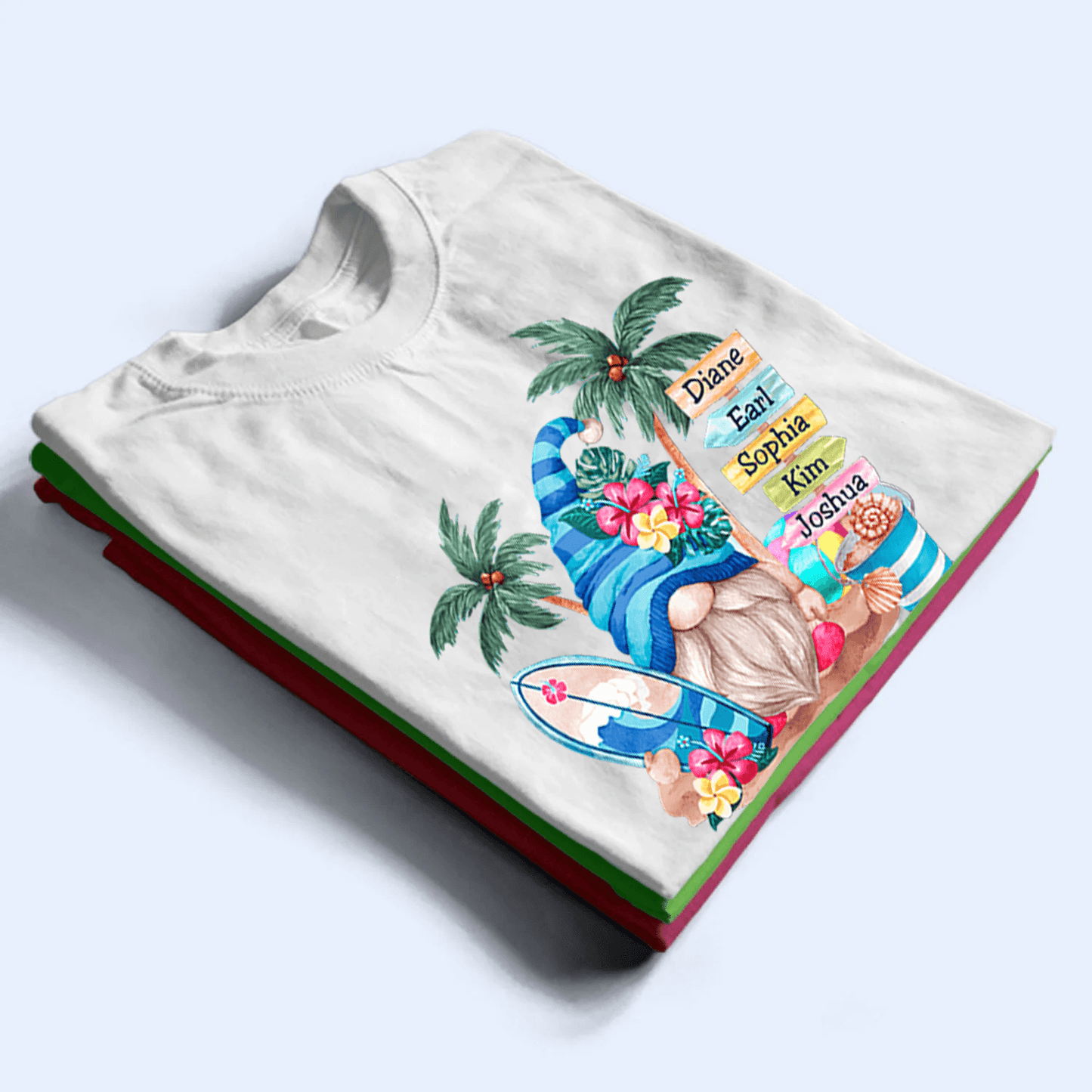 Grandma Gnome Surfboards Summer Vacation - Personalized Custom T Shirt - Summer Gift for Grandma/Nana/Mimi, Mom, Wife, Grandparent