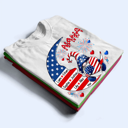 Fourth 4th Of July Grandma Patriotic Gnome - Personalized Custom Kids Names T Shirt - Independence Day, Birthday, Loving, Funny Gift for Grandma/Nana/Mimi, Mom, Wife, Grandparent