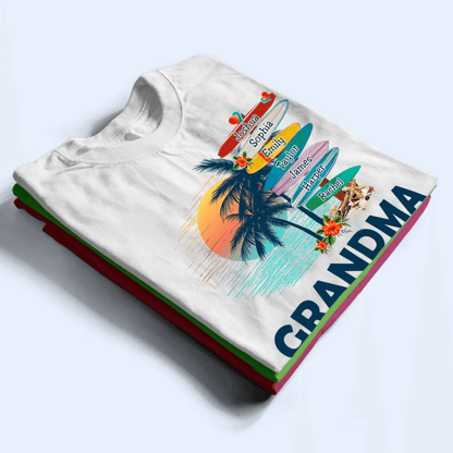 Grandma Surfboards Summer Vacation - Personalized Custom T Shirt - Summer Gift for Grandma/Nana/Mimi, Mom, Wife, Grandparent
