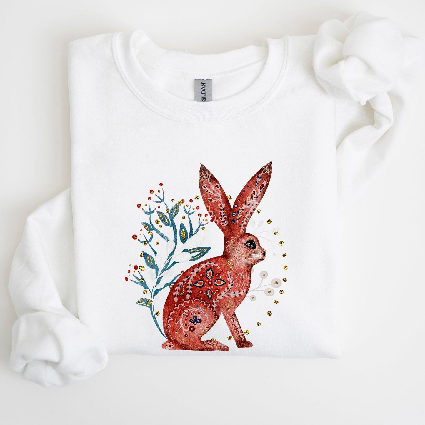 Folk Art Rabbit, Easter, Scandinavian Sweatshirt