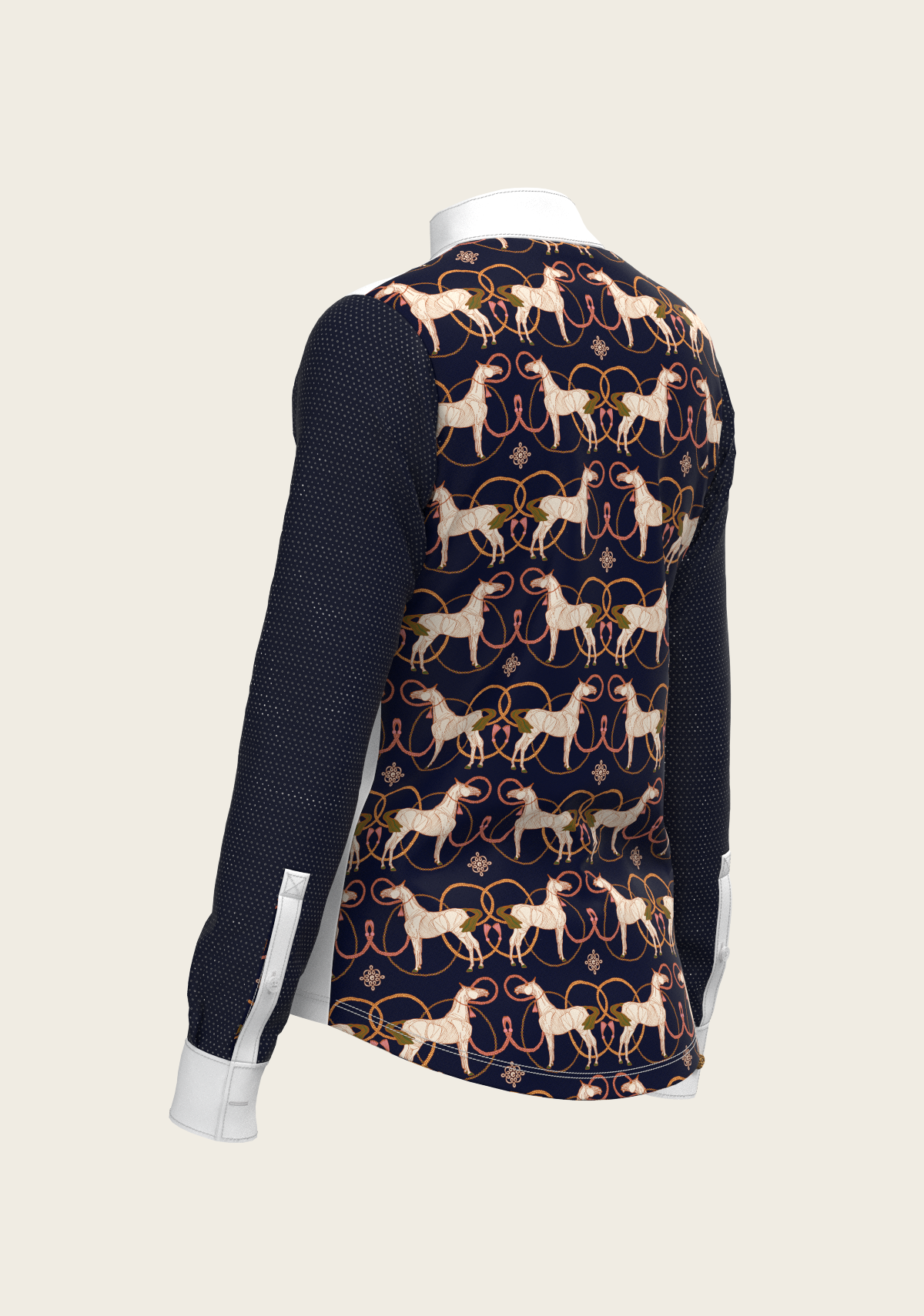 Roped Horses on Navy Long Sleeve Show Shirt