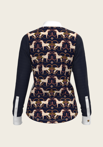 Roped Horses on Navy Long Sleeve Show Shirt