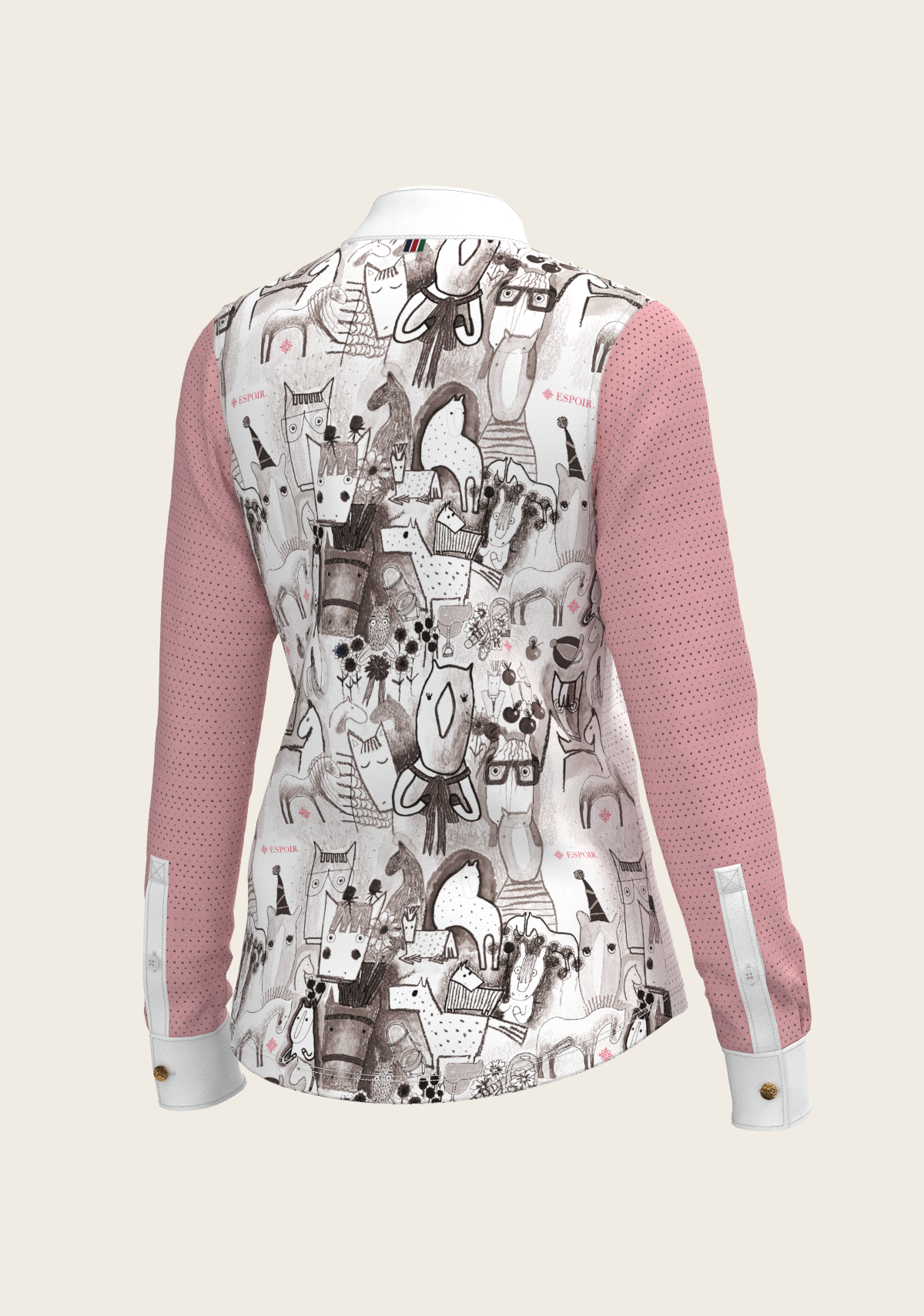 The Horse Fair Monochrome Short Pleated with Rose Long Sleeve Show Shirt