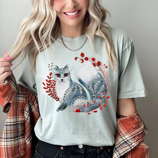 Fox, Folk Art, Scandinavian, Winter, Christmas Comfort Colors Tshirt