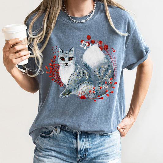 Fox, Folk Art, Scandinavian, Winter, Christmas Comfort Colors Tshirt