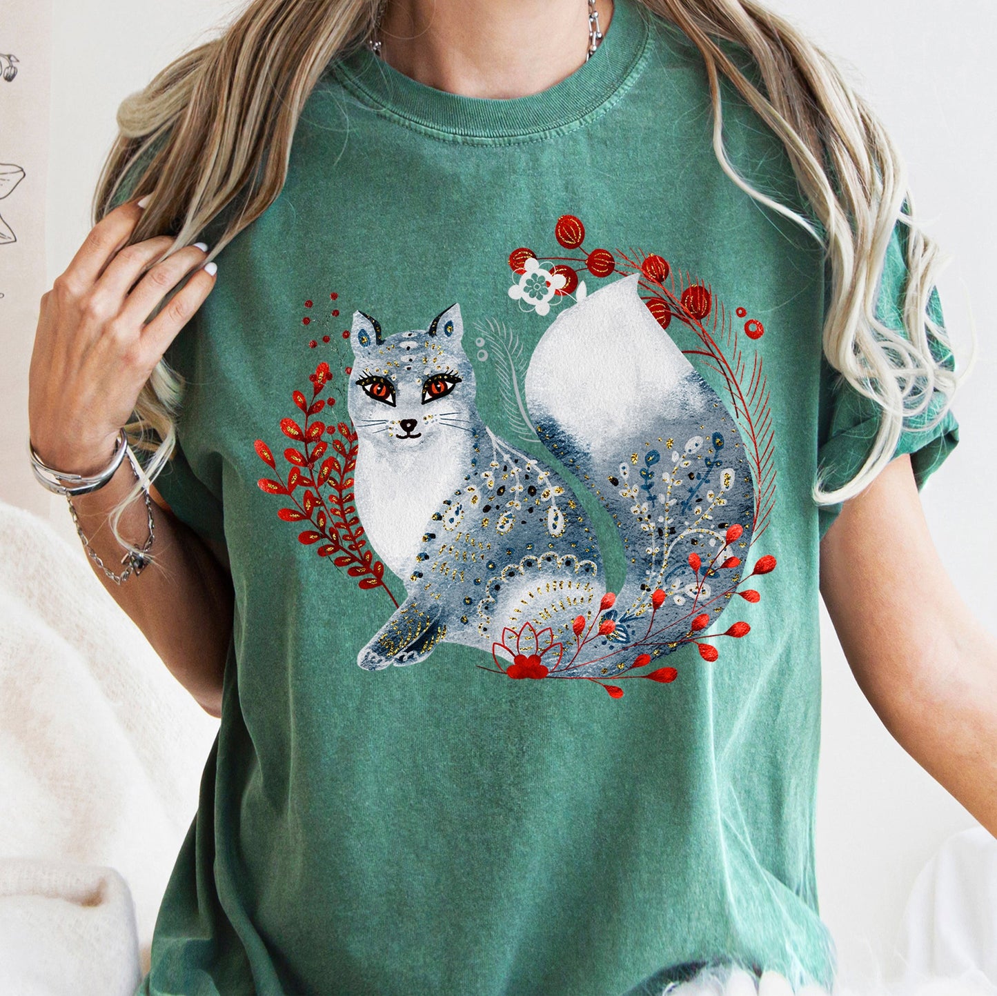 Fox, Folk Art, Scandinavian, Winter, Christmas Comfort Colors Tshirt