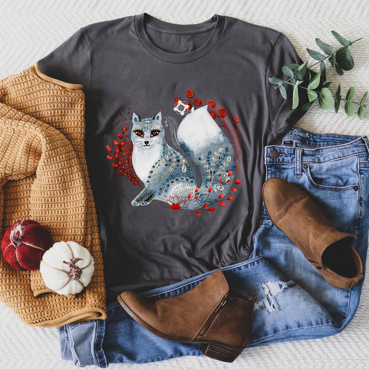 Fox, Folk Art, Scandinavian, Winter, Christmas Super Soft Tees