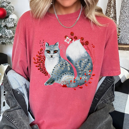 Fox, Folk Art, Scandinavian, Winter, Christmas Comfort Colors Tshirt