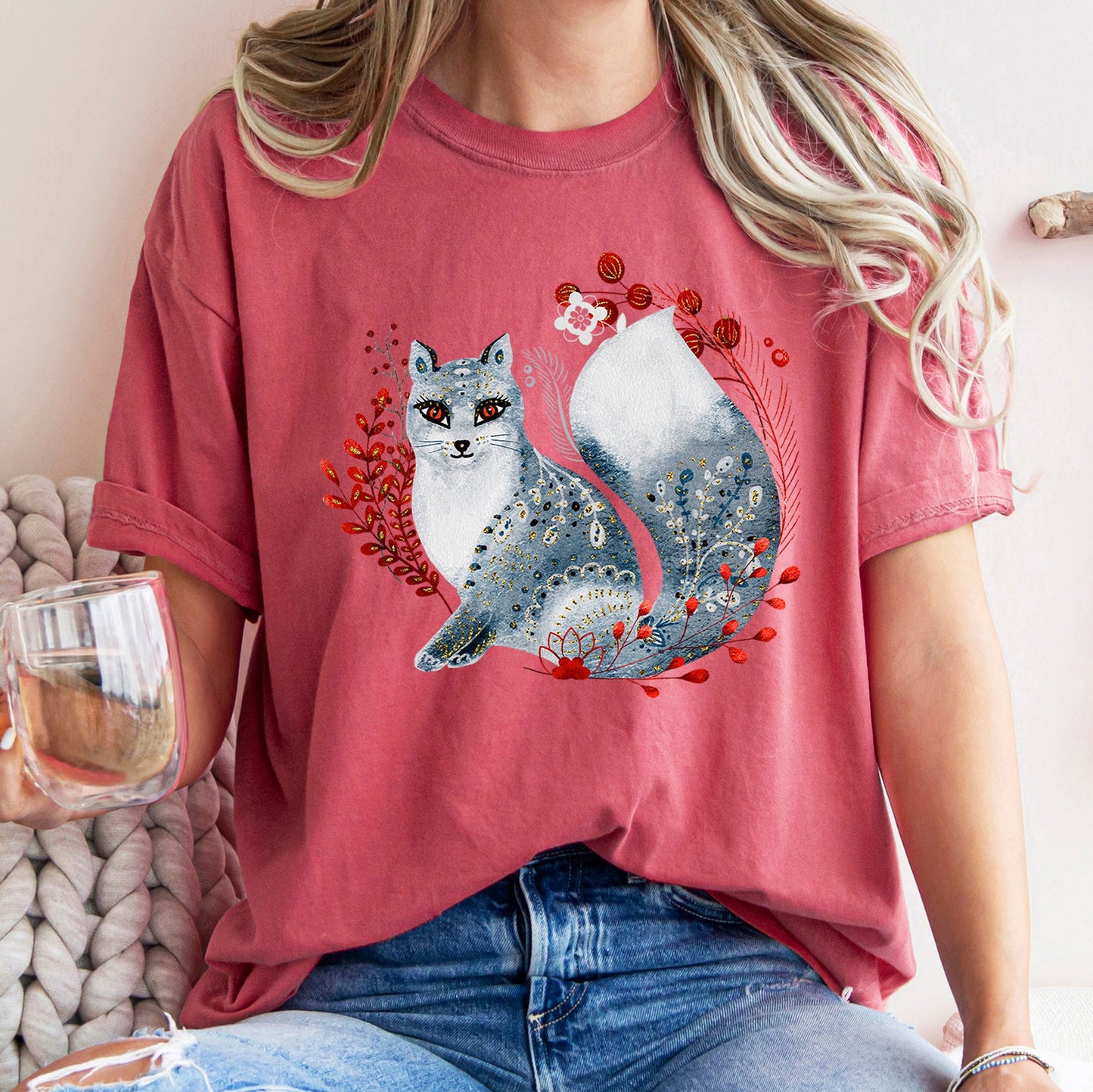 Fox, Folk Art, Scandinavian, Winter, Christmas Comfort Colors Tshirt