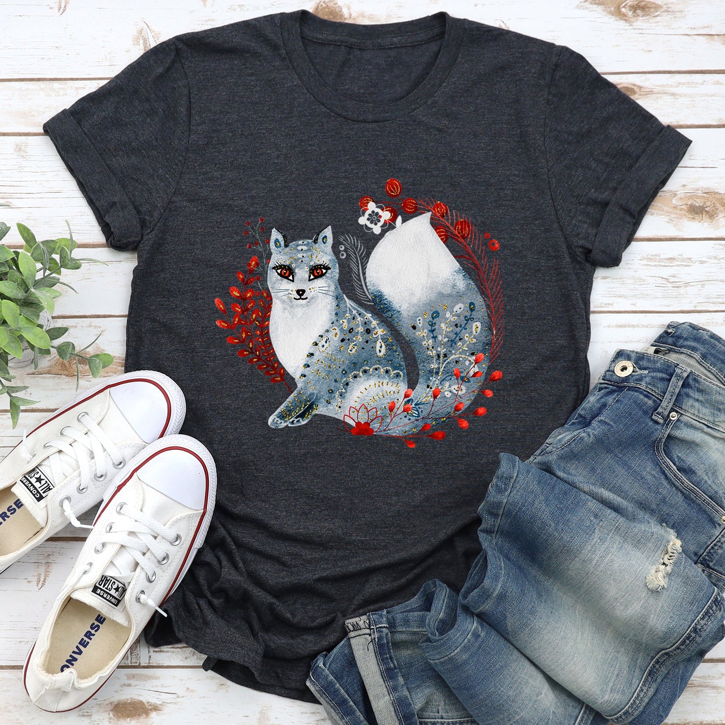 Fox, Folk Art, Scandinavian, Winter, Christmas Super Soft Tees