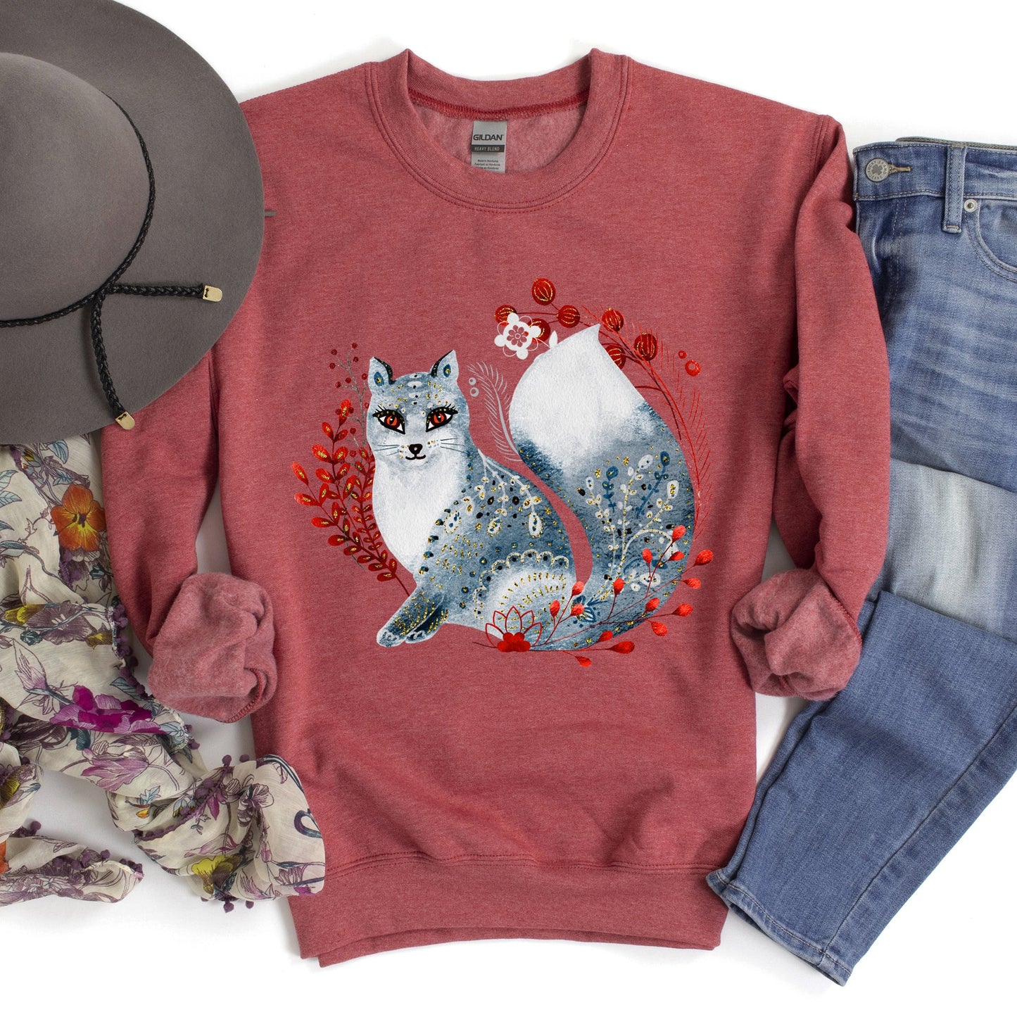 Fox, Folk Art Scandinavian Christmas Sweatshirt