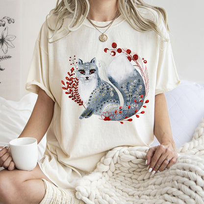 Fox, Folk Art, Scandinavian, Winter, Christmas Comfort Colors Tshirt
