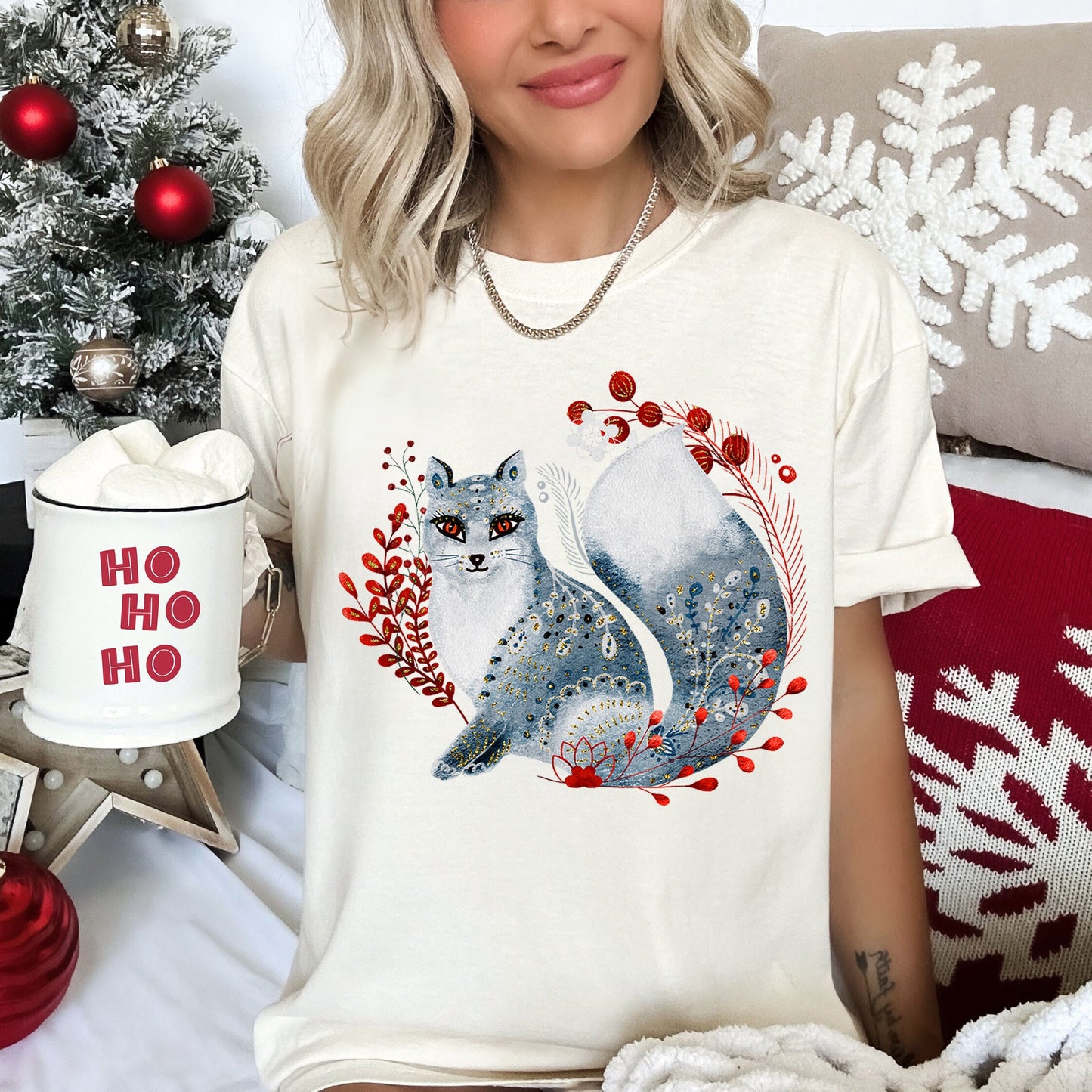 Fox, Folk Art, Scandinavian, Winter, Christmas Comfort Colors Tshirt