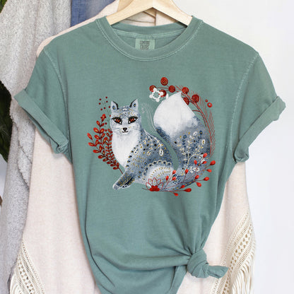 Fox, Folk Art, Scandinavian, Winter, Christmas Comfort Colors Tshirt