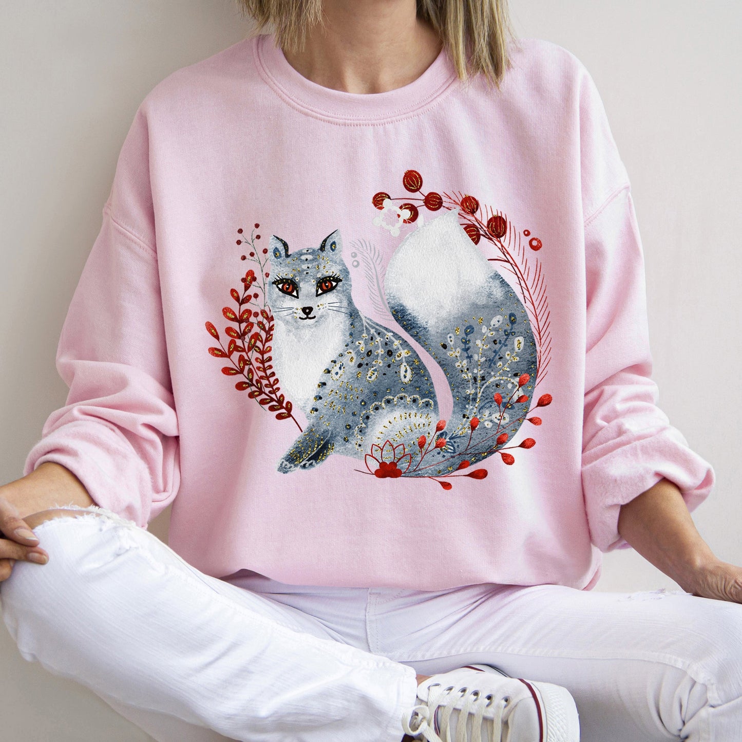 Fox, Folk Art Scandinavian Christmas Sweatshirt