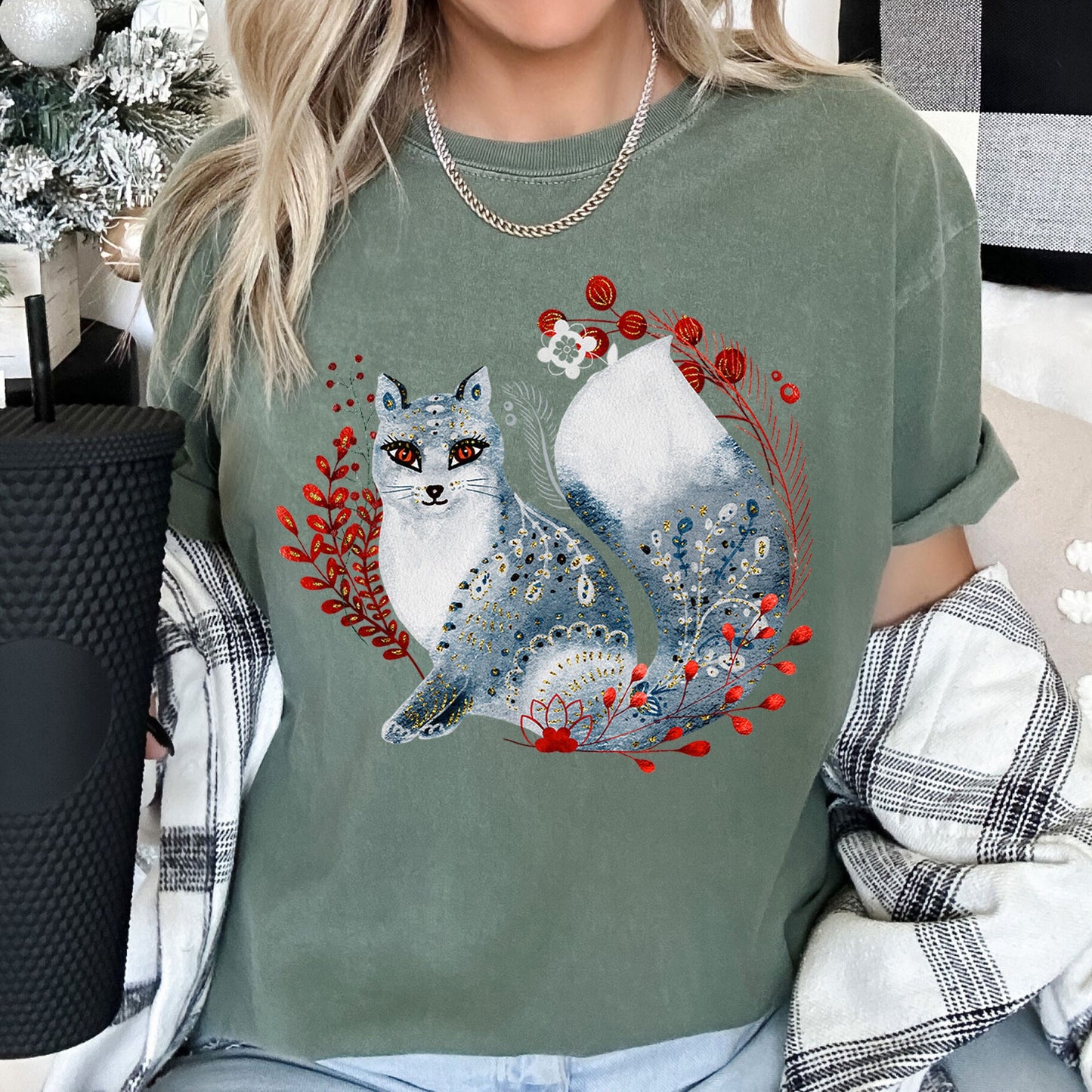 Fox, Folk Art, Scandinavian, Winter, Christmas Comfort Colors Tshirt