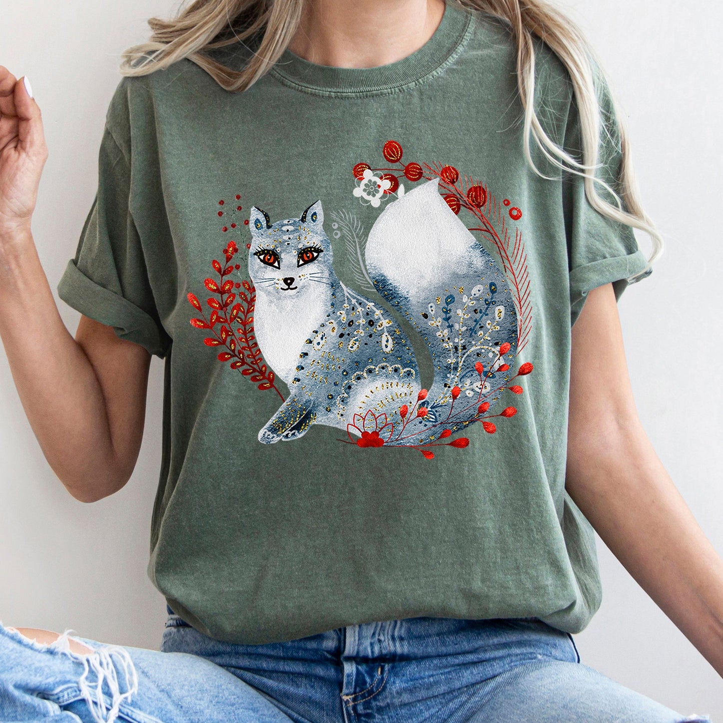 Fox, Folk Art, Scandinavian, Winter, Christmas Comfort Colors Tshirt