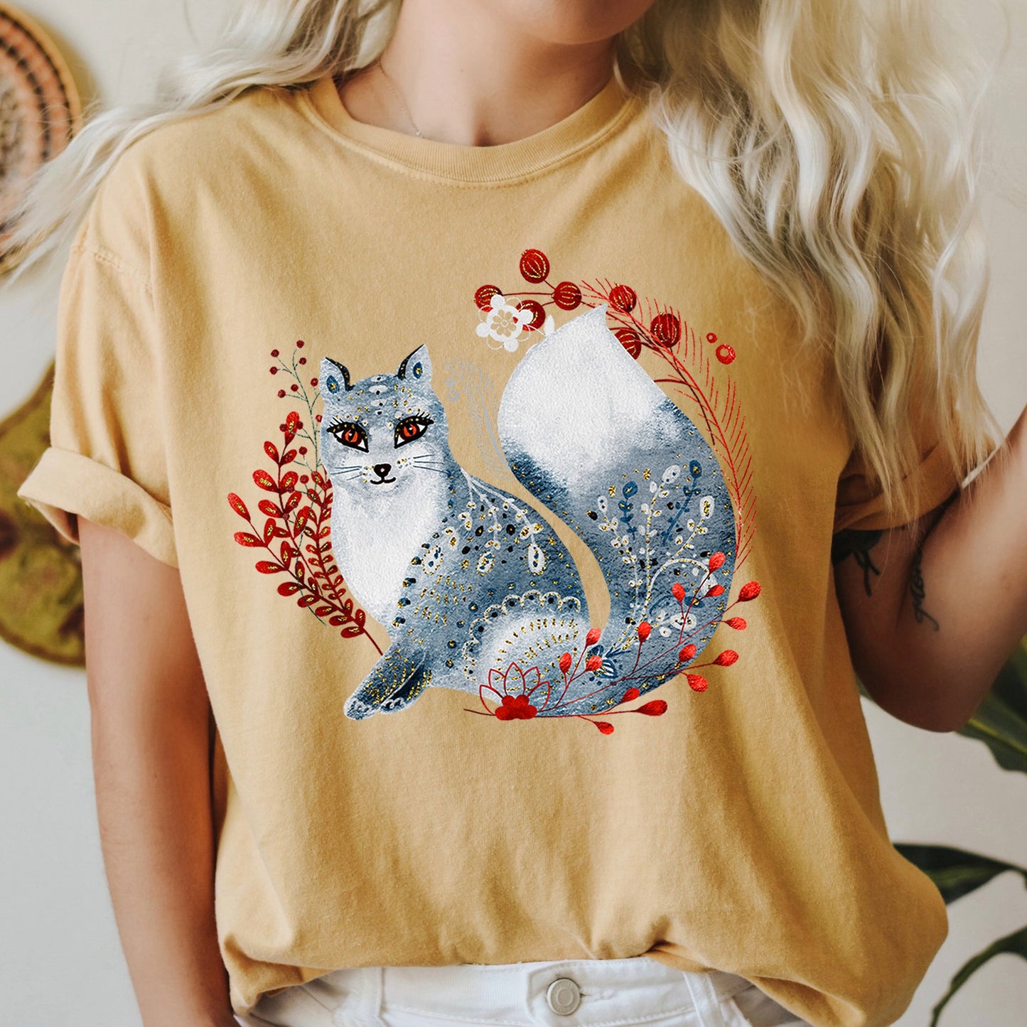 Fox, Folk Art, Scandinavian, Winter, Christmas Comfort Colors Tshirt