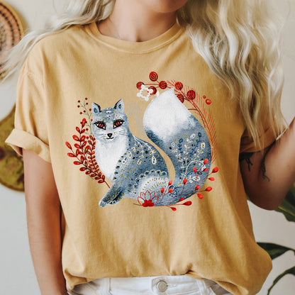 Fox, Folk Art, Scandinavian, Winter, Christmas Comfort Colors Tshirt