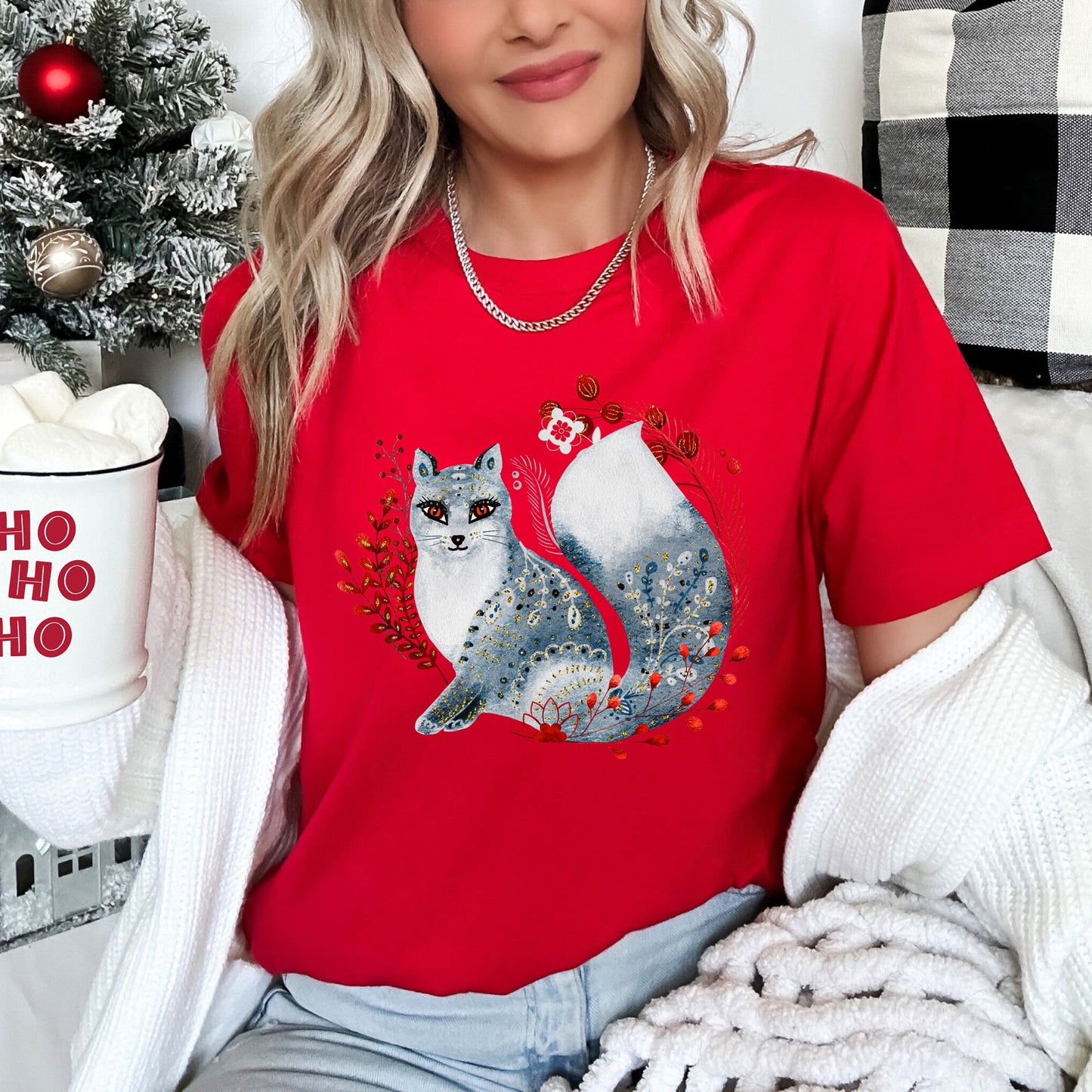 Fox, Folk Art, Scandinavian, Winter, Christmas Super Soft Tees