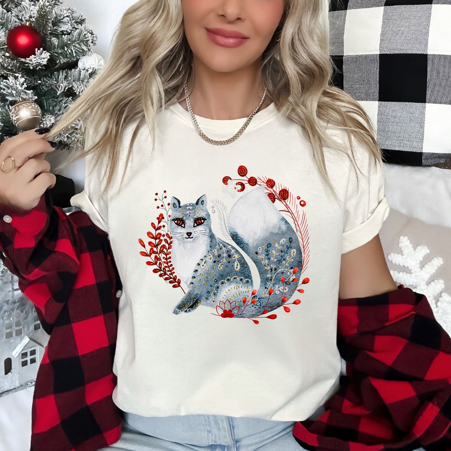Fox, Folk Art, Scandinavian, Winter, Christmas Super Soft Tees