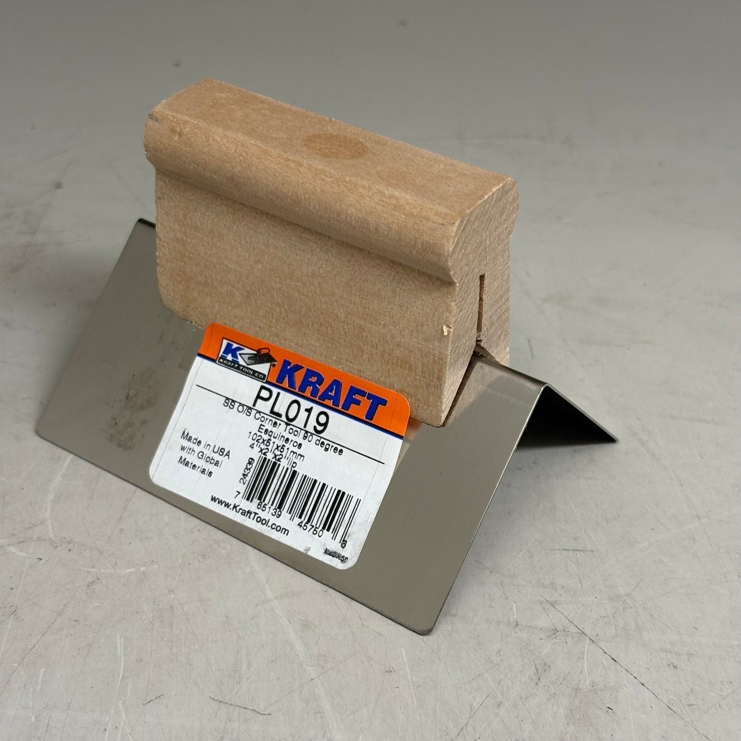 KRAFT TOOL CO 90°Radius Stainless Steel Outside Corner Tool with Wood Handle 4x2