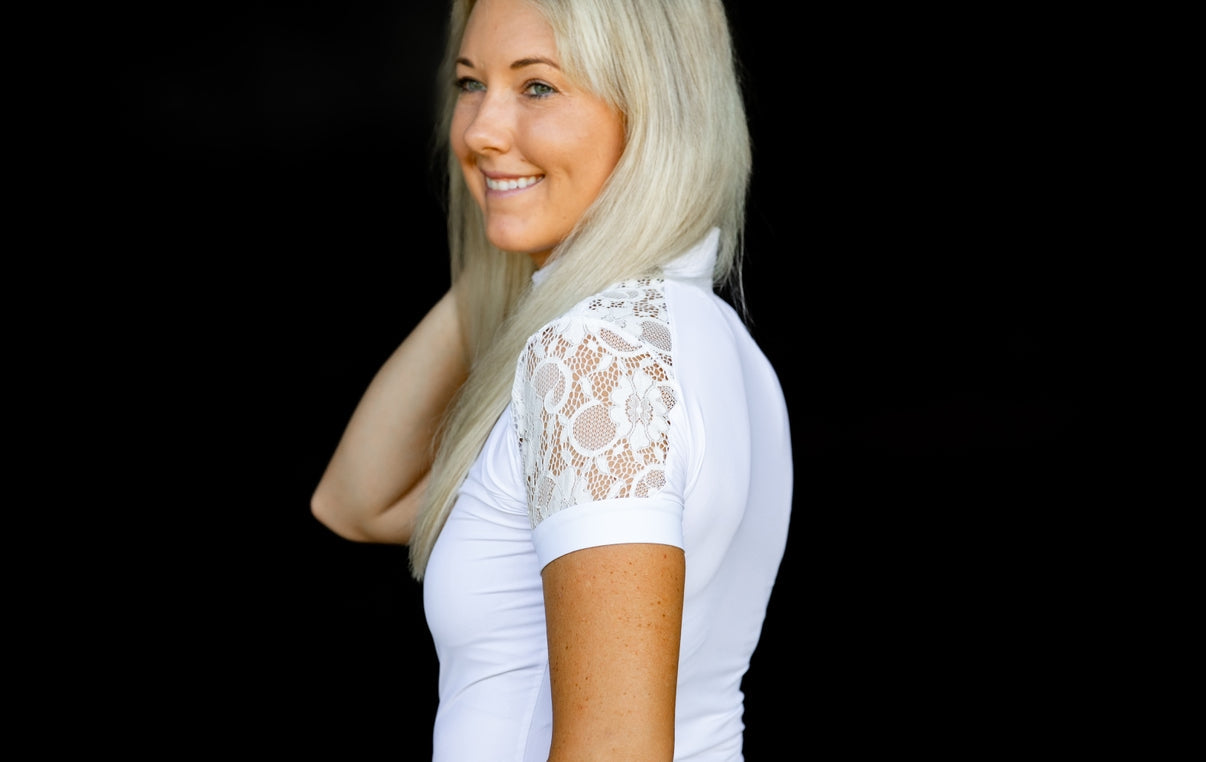 Short Sleeve Lace shirt- White front zip