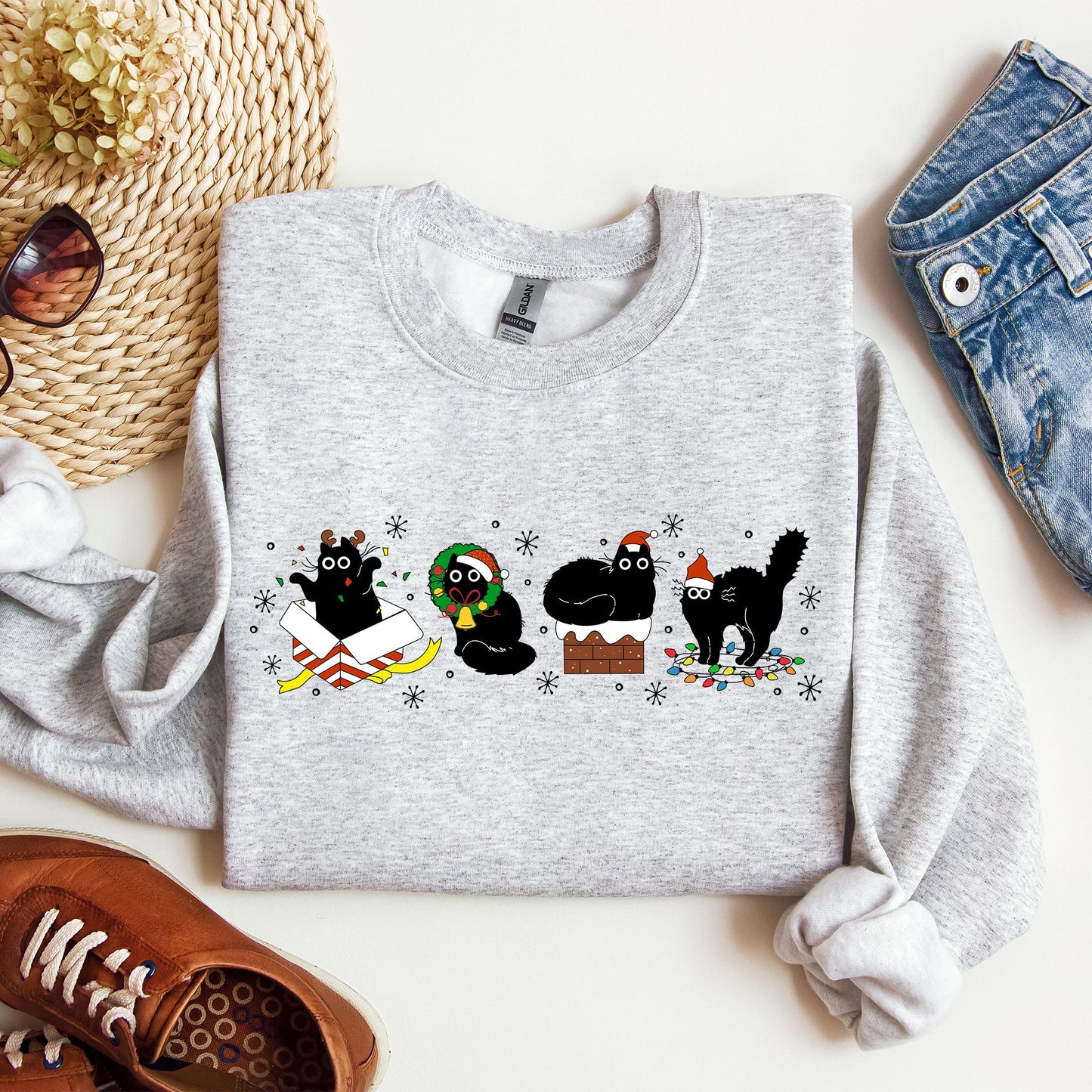 Funny Christmas Cats, Black Cat, Santa, Xmas Sweatshirt