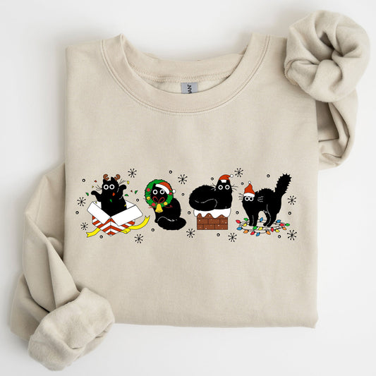 Funny Christmas Cats, Black Cat, Santa, Xmas Sweatshirt