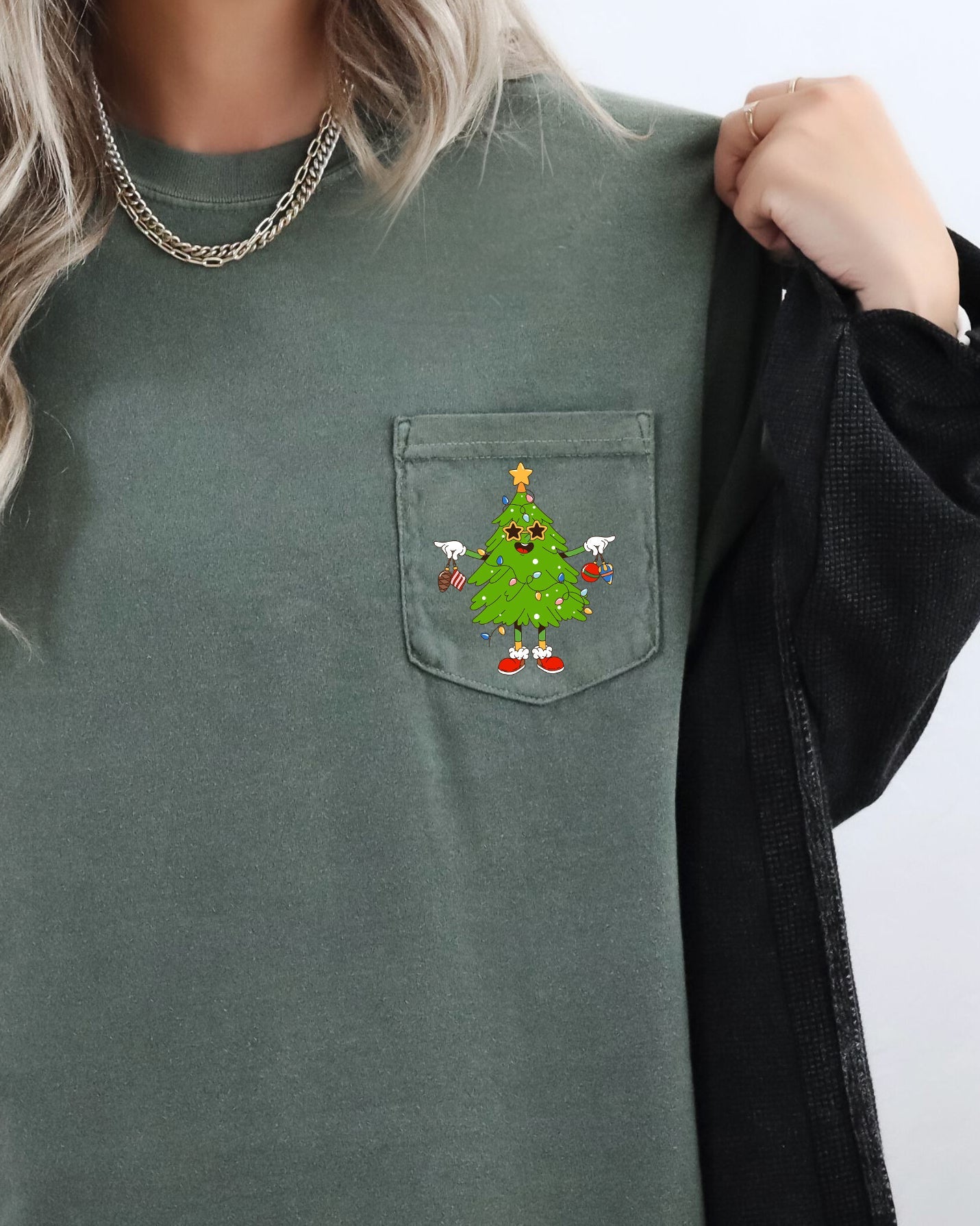 Funny Christmas Tree, Pocket, Santa, Snow, Winter, Xmas Pocket Tee Comfort Colors T-Shirt