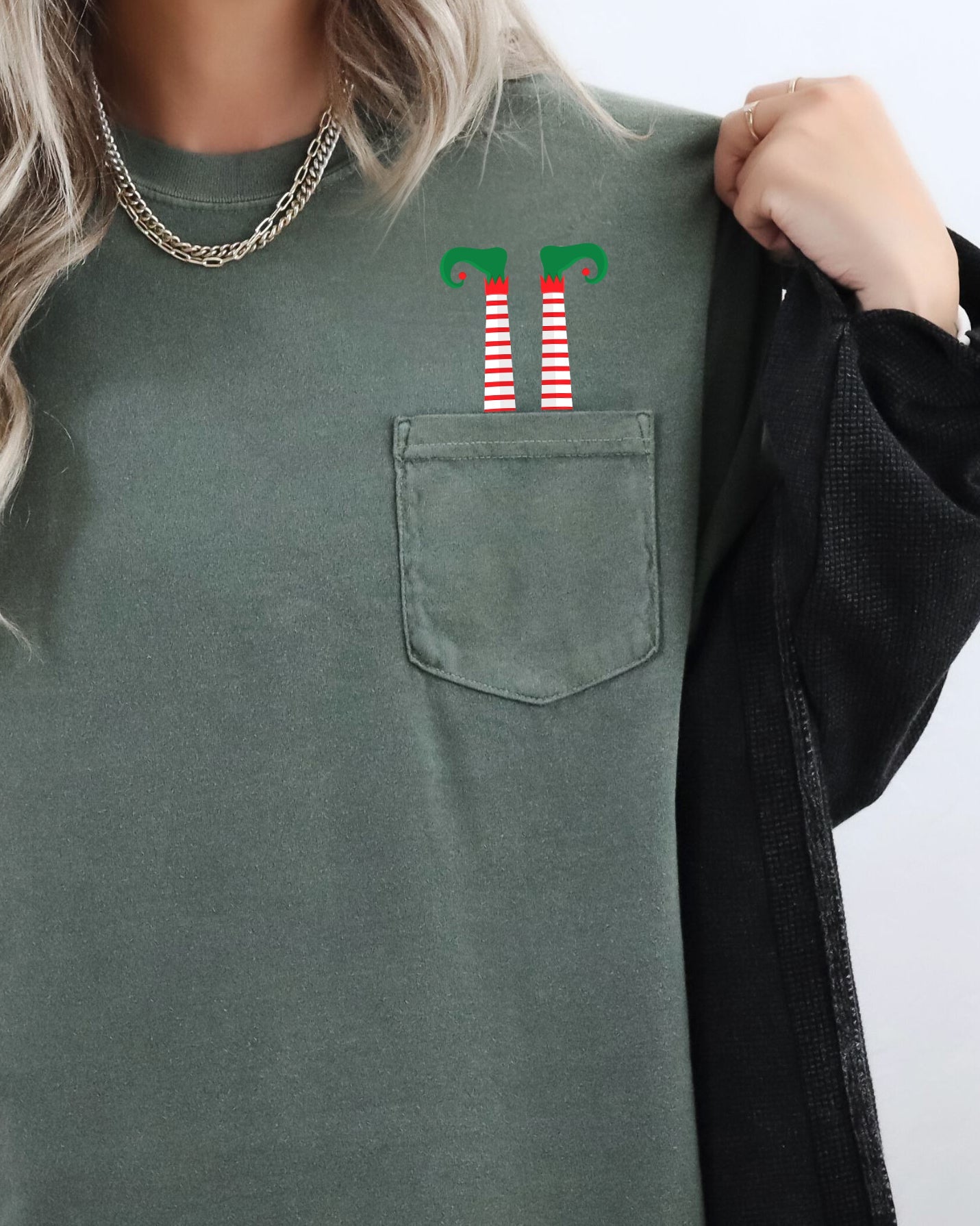 Funny Elf Legs, Pocket, Christmas, Santa, Winter, Snow, Xmas Pocket Tee Comfort Colors T-Shirt