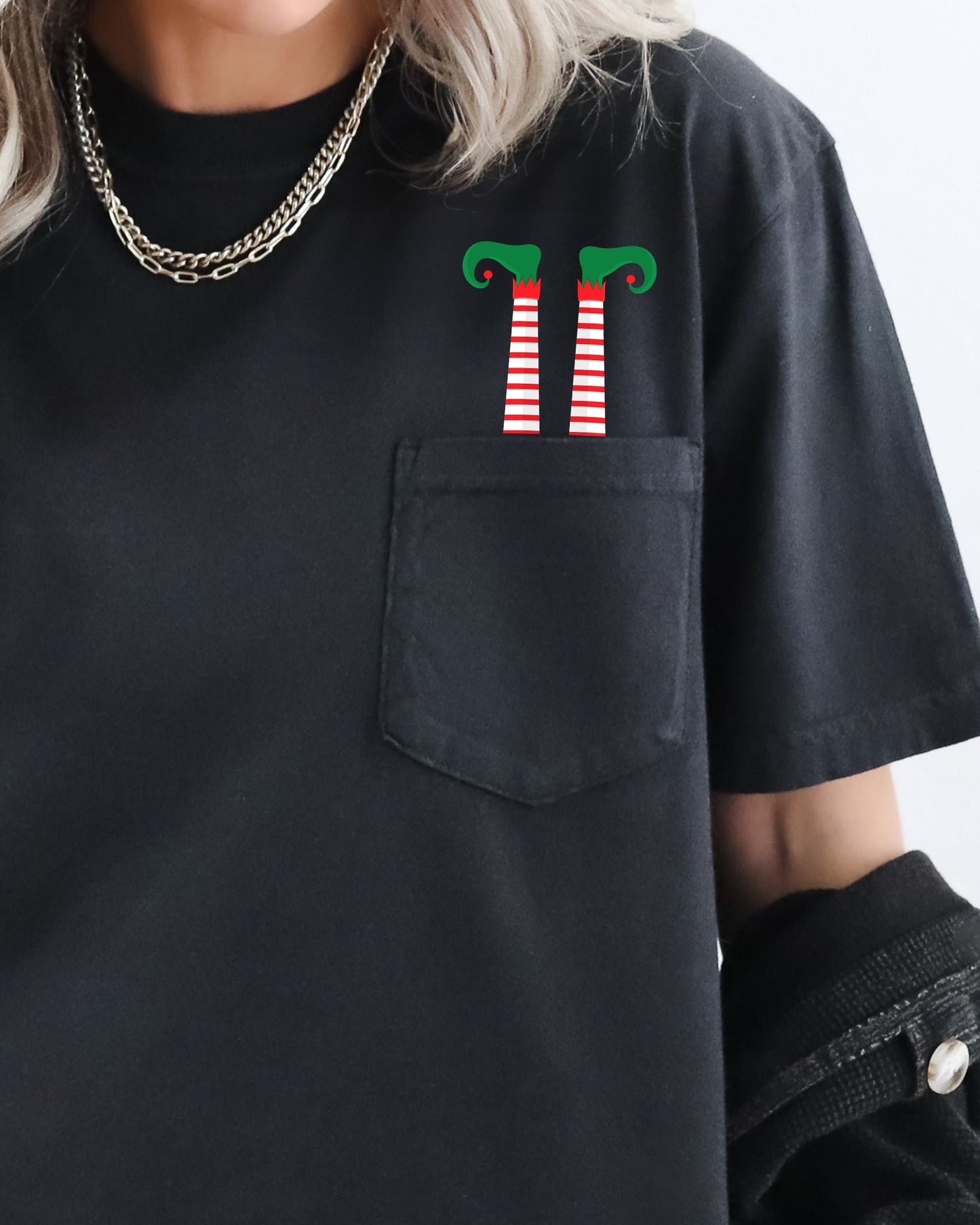 Funny Elf Legs, Pocket, Christmas, Santa, Winter, Snow, Xmas Pocket Tee Comfort Colors T-Shirt