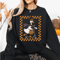 Funny Halloween Goose, Black Cat, Witch, Checkered Sweatshirt