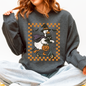 Funny Halloween Goose, Black Cat, Witch, Checkered Sweatshirt