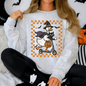 Funny Halloween Goose, Black Cat, Witch, Checkered Sweatshirt