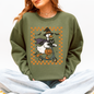 Funny Halloween Goose, Black Cat, Witch, Checkered Sweatshirt