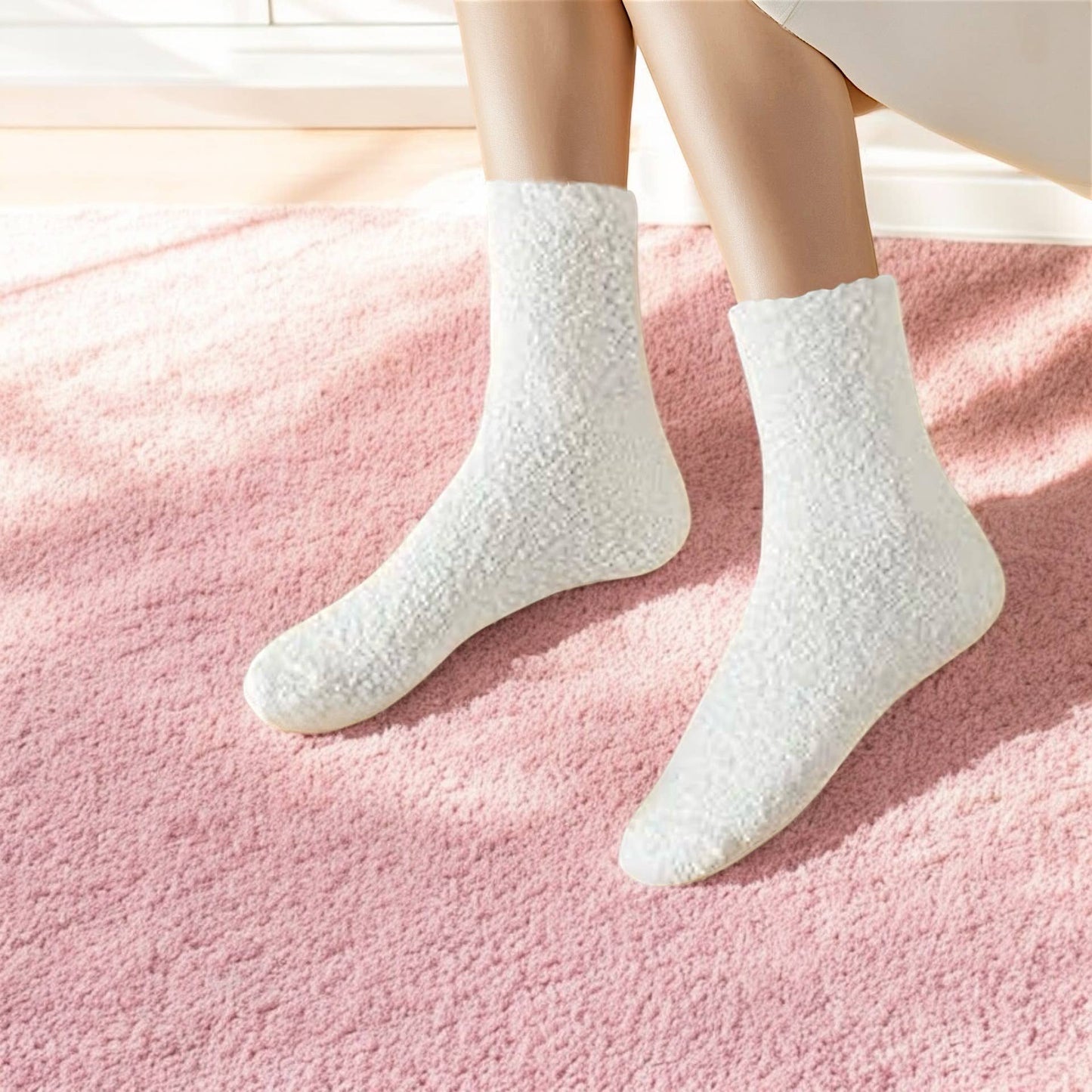 Fuzzy Ankle Socks – Ivory Cozy Cuties
