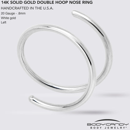 14k Solid White Gold Double Hoop Nose Spiral Nose Ring