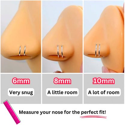 14k Solid White Gold Double Hoop Nose Spiral Nose Ring