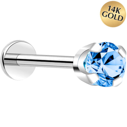 14k White Gold Flat Back Earring with 3mm Cubic Zirconia Handmade