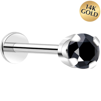 14k White Gold Flat Back Earring with 3mm Cubic Zirconia Handmade