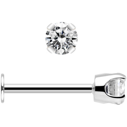 14k White Gold Flat Back Earring with 3mm Cubic Zirconia Handmade