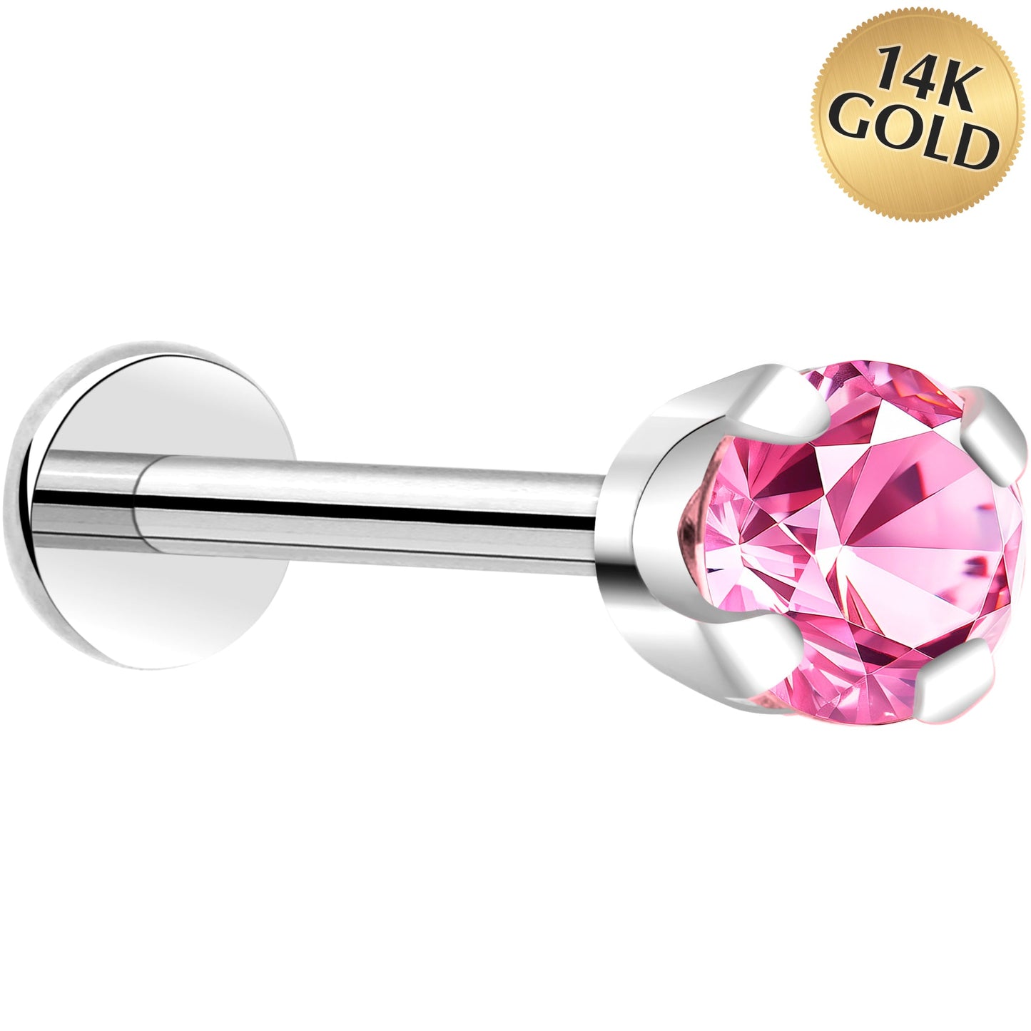 14k White Gold Flat Back Earring with 3mm Cubic Zirconia Handmade