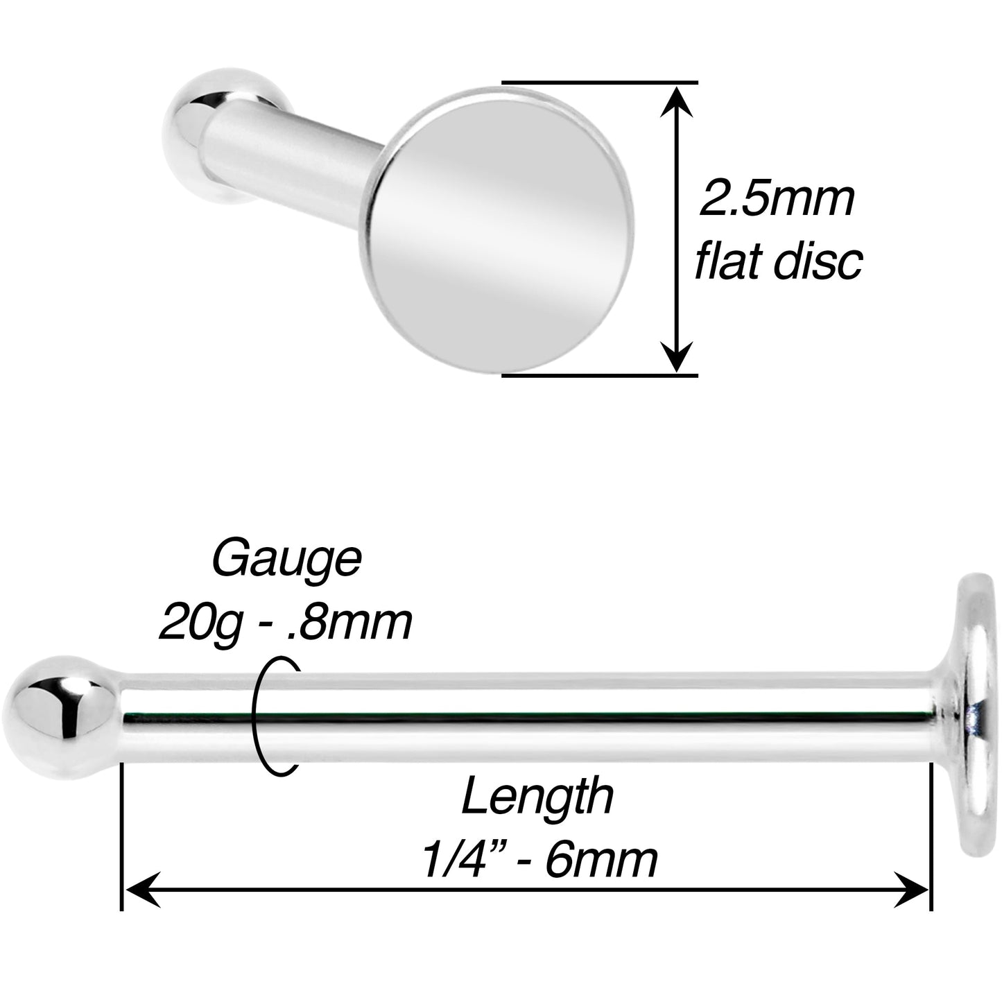 20G Solid 14k Gold Flat Disc Nose Bone