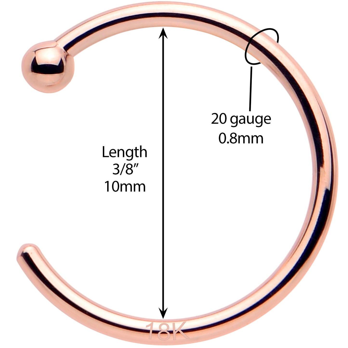 20G 3/8 Solid 18K Rose Gold Nose Hoop