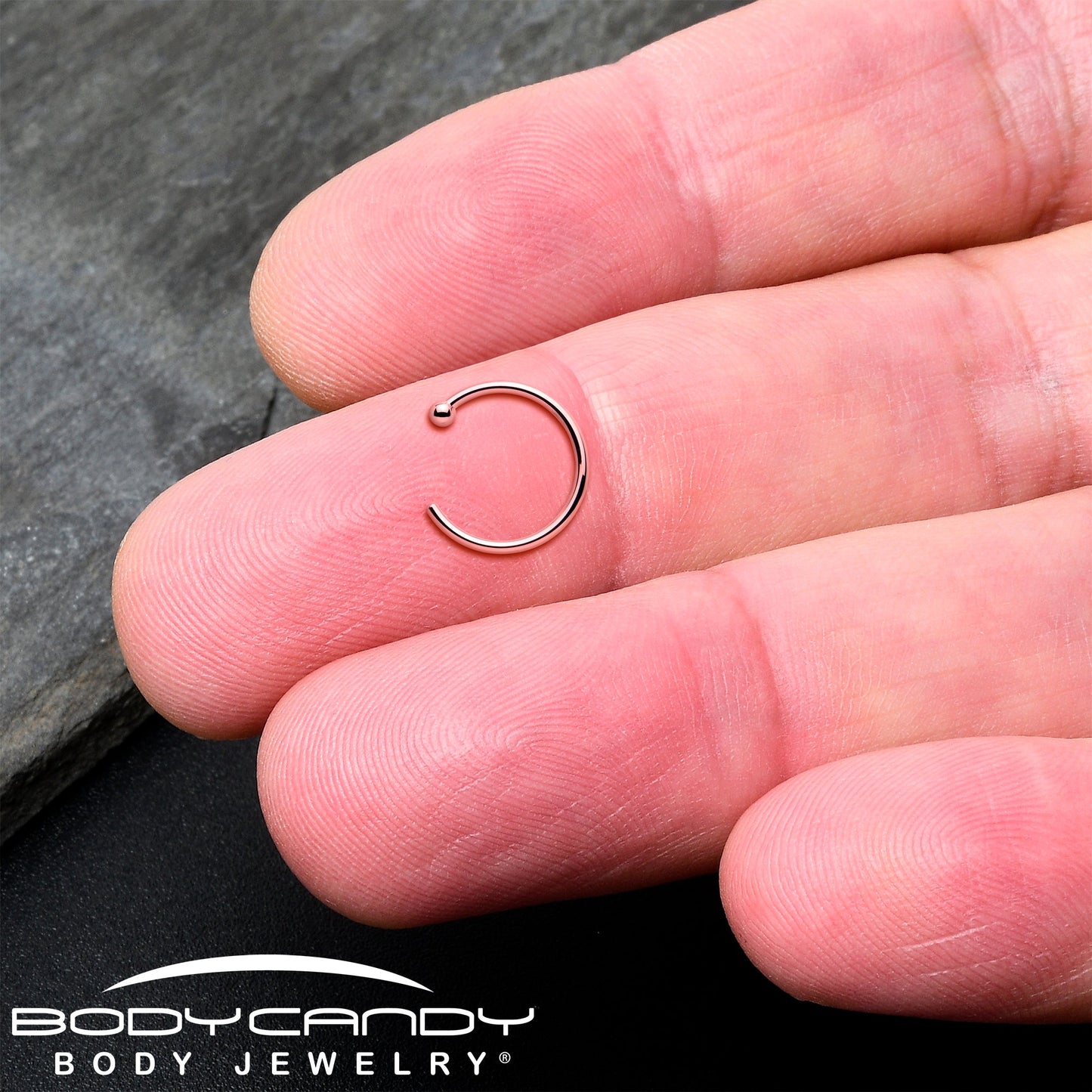 20G 3/8 Solid 18K Rose Gold Nose Hoop