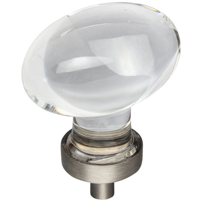 1-1/4" Overall Length Satin Nickel Football Glass Harlow Cabinet Knob