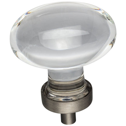 1-1/4" Overall Length Satin Nickel Football Glass Harlow Cabinet Knob