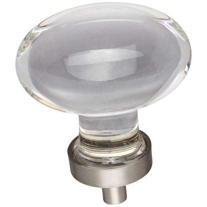 1-1/4" Overall Length Satin Nickel Football Glass Harlow Cabinet Knob