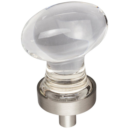 1-1/4" Overall Length Satin Nickel Football Glass Harlow Cabinet Knob